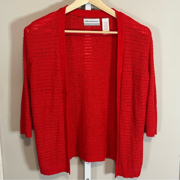 ALFRED DUNNER Red Open Knit Sweater 3/4 Sleeves - Picture 6 of 7